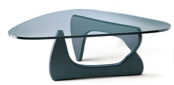 Glass table with black mahogany base